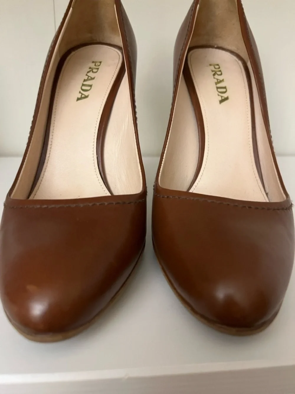 Prada Brown Leather Pointed-Toe Stiletto Pumps